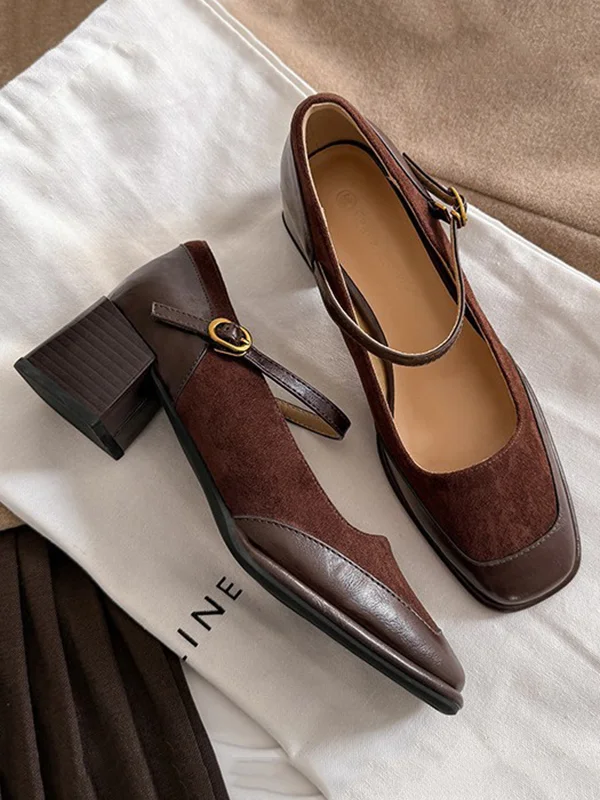 Shallow Cut Split-Joint Square-Toe Pumps Mary Janes