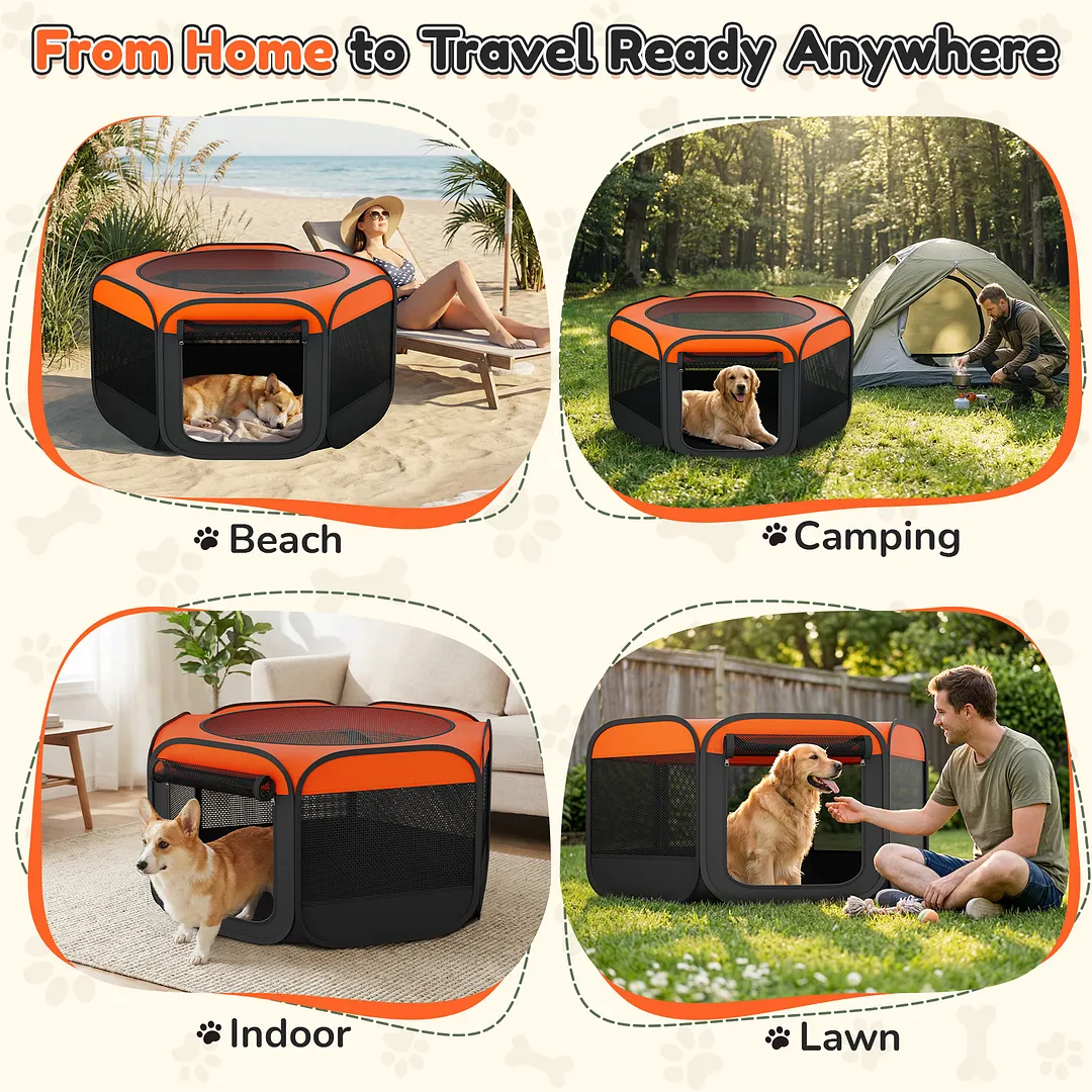 Dog Playpen, Hexagonal Foldable Pet Enclosure for Indoor and Outdoor Use