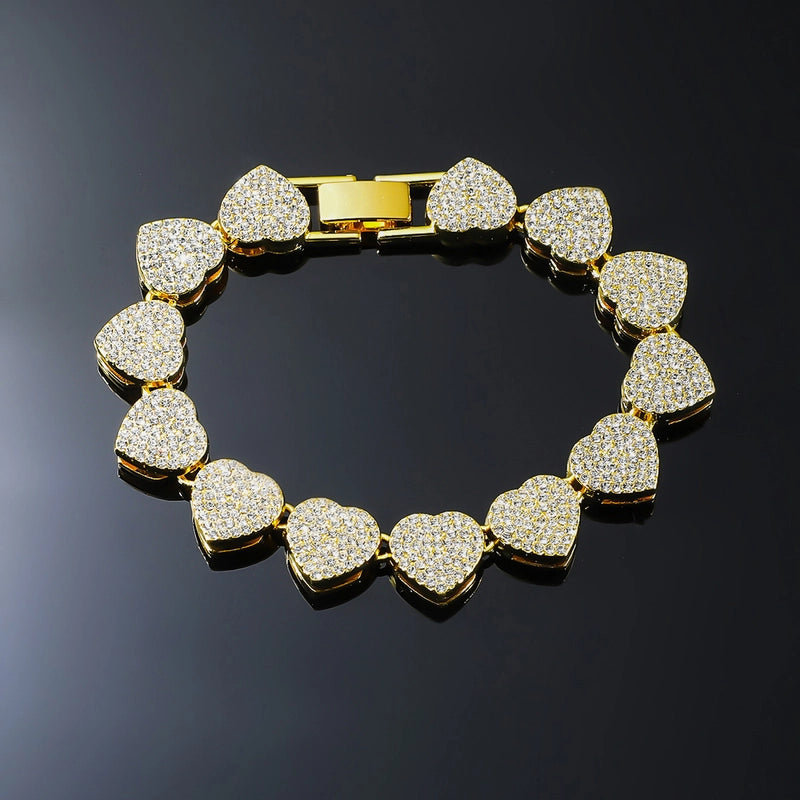 New Love Heart-Shaped Diamond Cuban Necklace Hip Hop Style Bracelet Trendy Men's Punk Jewelry