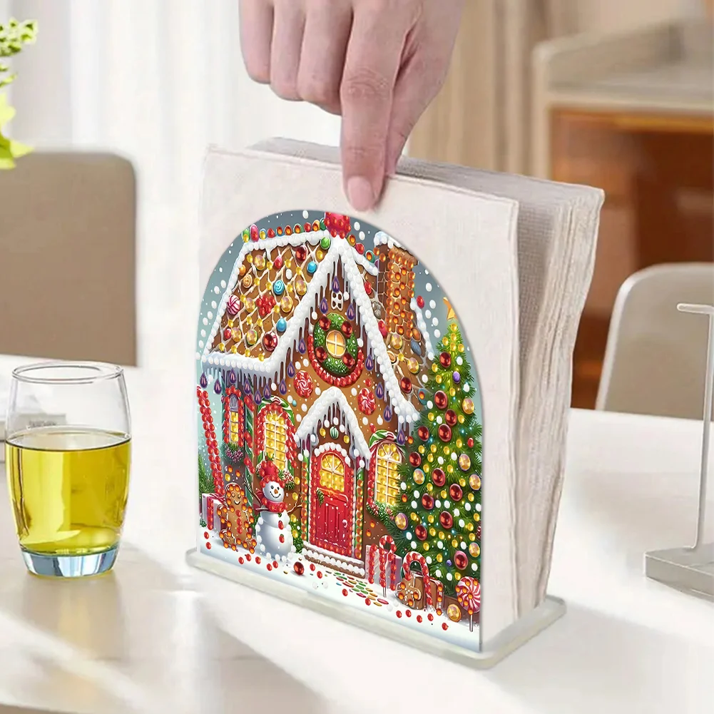 DIY Acrylic Christmas House Diamond Painting Paper Towel Holder for Home Art Crafts