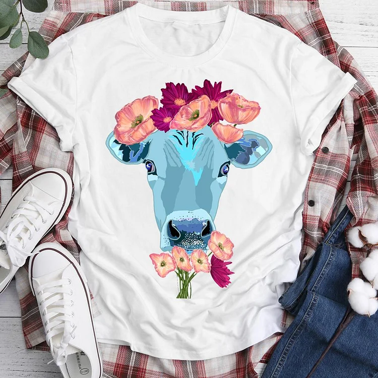 PSL - Flower Cow - Blue and Pink Theme T-shirt Tee -05986