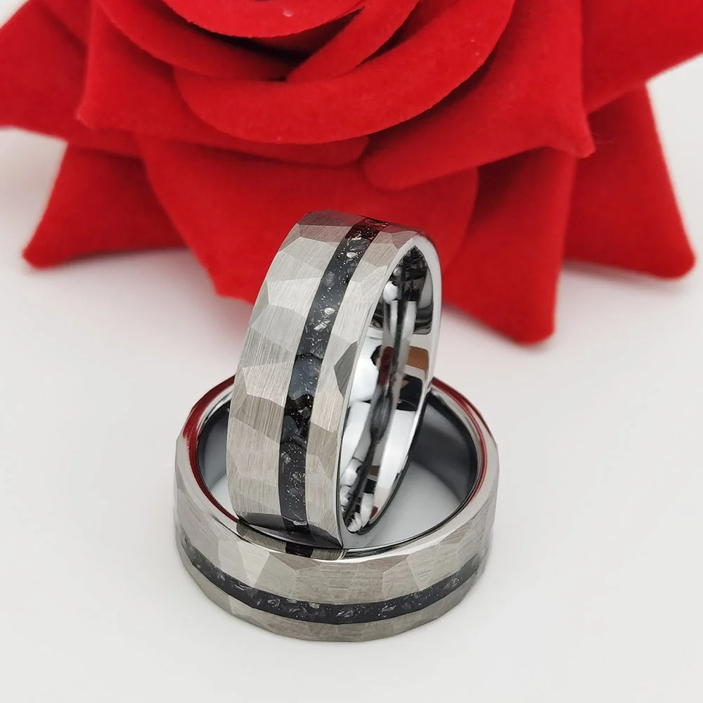 8MM Tungsten Matching Mens Women Flat Inlay Tungsten High Polished Faceted Couple Wedding Rings Comfort Fit