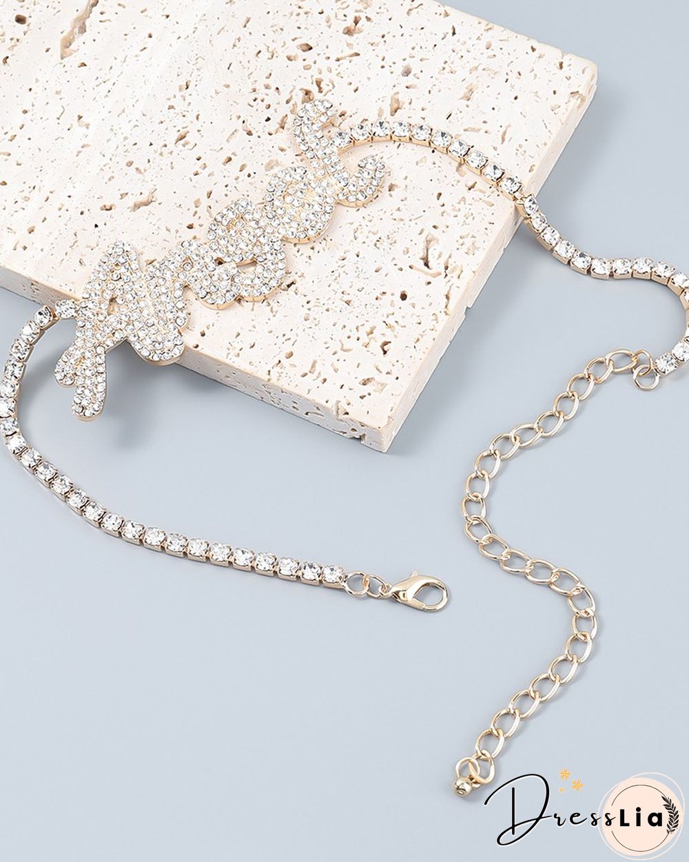 1PCS Letter Shaped Allover Studded Choker Necklace
