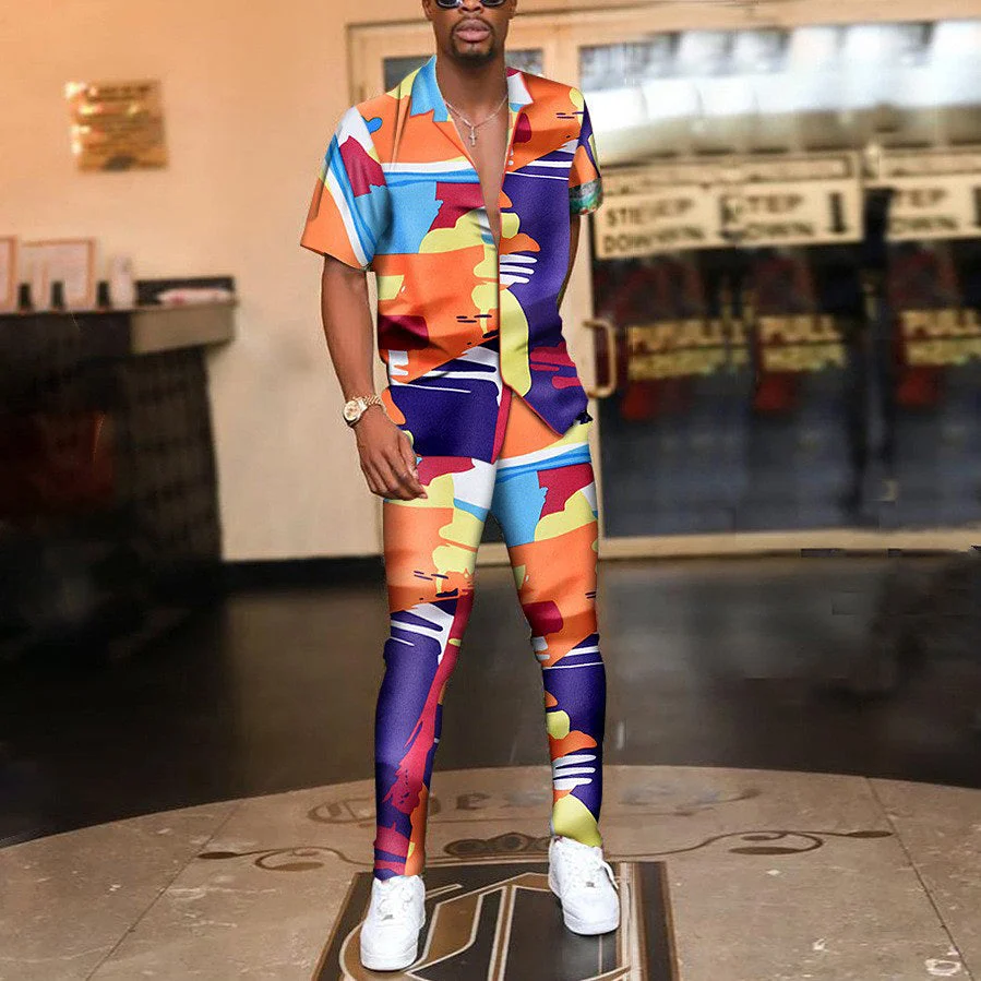 Men's fashion and casual multi-color printed suit