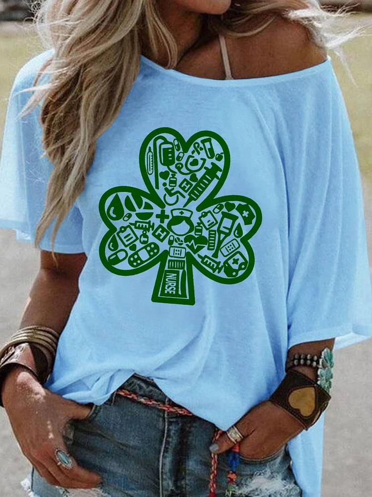 Bestdealfriday Nurse Shamrock Graphic Short Sleeve Round Neck Tee