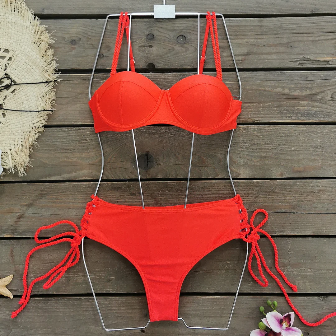 Brownm Multi-Color Solid Color Choreette Sling Sling Chest Hard Bag Bikini 2025 New High-Waisted Split Swimsuit Woman