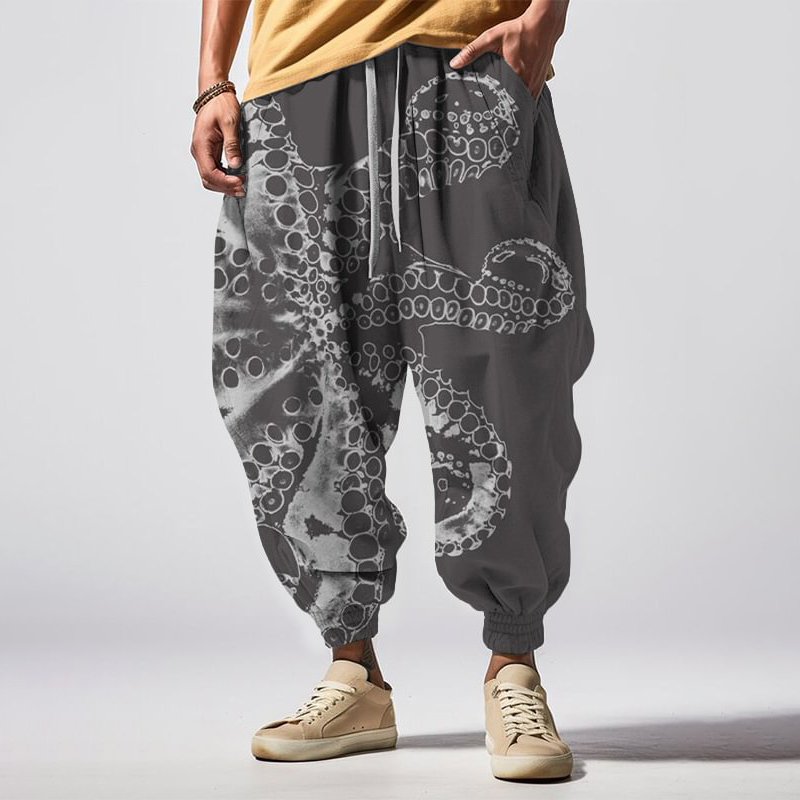 Octopus Japanese Art Print Loose Drawstring Sweatpants wearshes