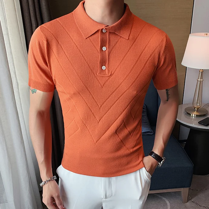 Men's Solid English Slim Knit Polo Shirt