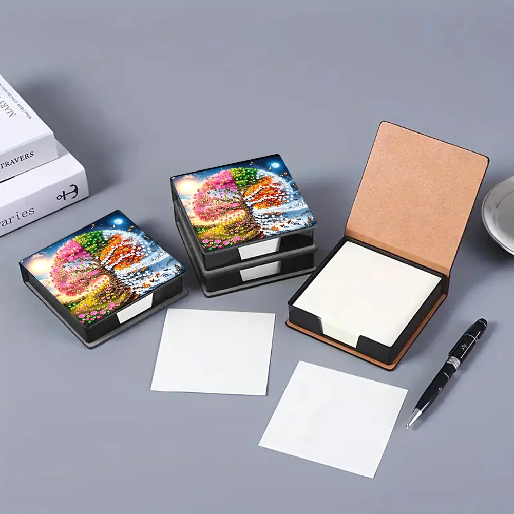 PU Tree Diamond Painting Notecard Box with Papers for DIY Art Craft