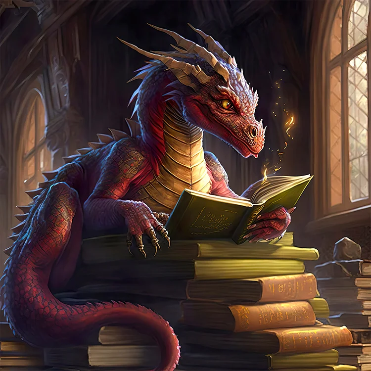 Ancient Dragon Reading A Book 40*40CM(Canvas) Full Round Drill Diamond Painting gbfke