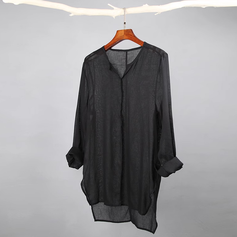 Men's Casual Cotton and Linen Loose V-Neck Long Sleeve Pullover