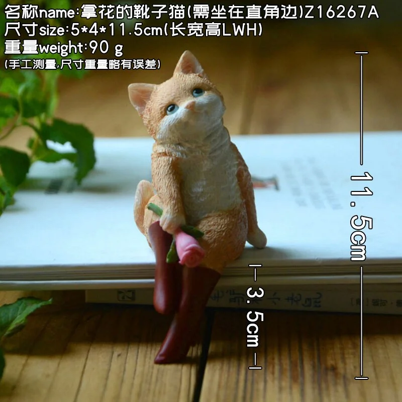 Creative Cute Cat in Boots Ornaments Cartoon Kitten Simulation Animal Figurine Desktop Decoration Gifts for Girlfriends