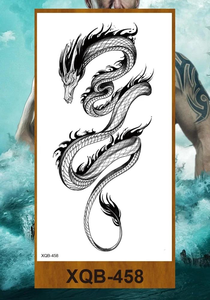 Temporary Tattoos Stickers Dragon Snake Tiger Totem Pterosaur Demon Beast Men Women Adult Girl Flower Arm Chest Fake Tatoo DIY