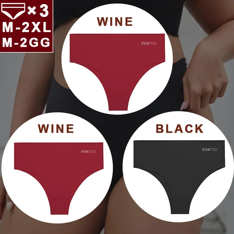 FINETOO 3PCS/Set Women Seamless Underwear Panties Ice Silk Lingerie Female Briefs Plus Size M-2XL Sexy Girls Breathable Pantys