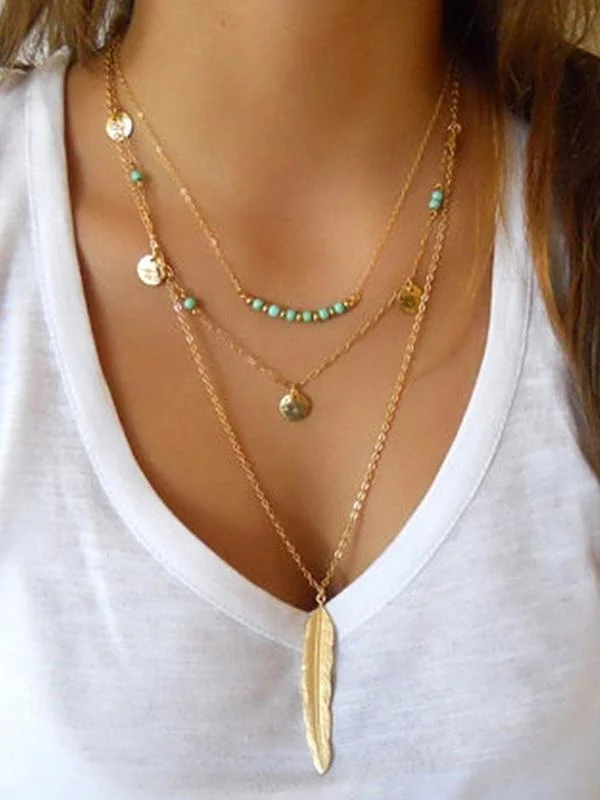 Sequined Alloy&Turquoise Necklaces