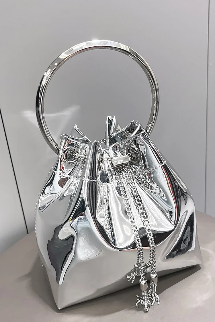 Sheen Metallic Finish Chain Tied Up Glossy Handbag