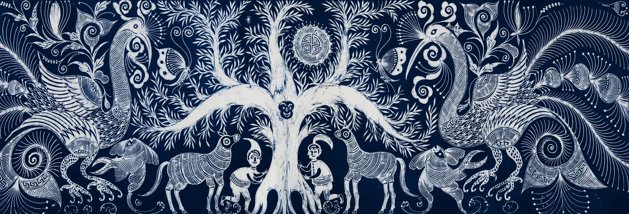 Ancient tree motif in Chinese batik textile