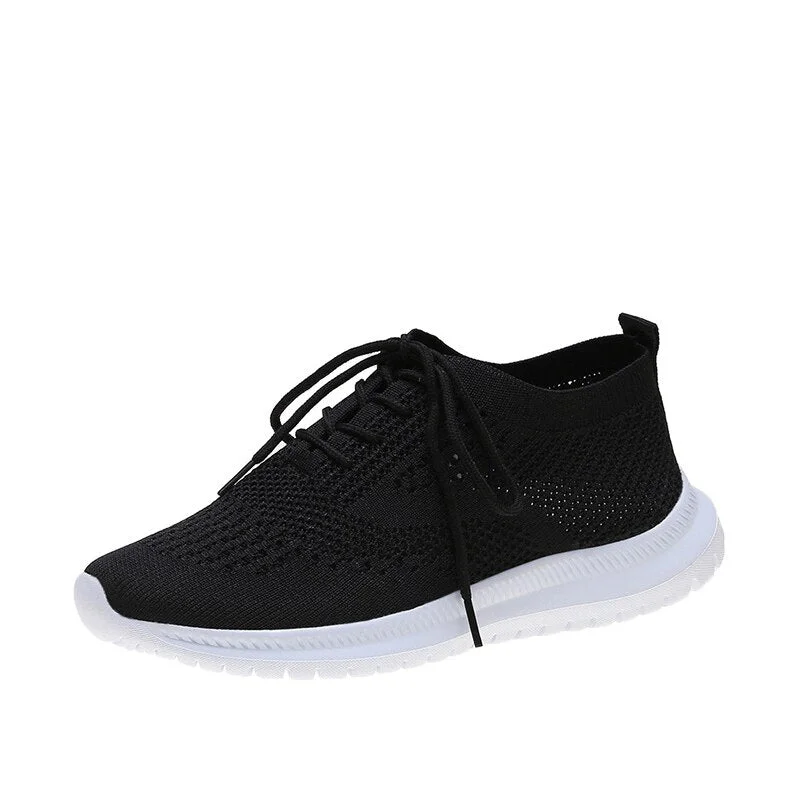 Spring Sneakers Women Fashion Knitting Soft Vulcanized Flat Shoes Platform Lace Up Mesh Comfortable Ladies Casual Footwear 2021