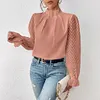 Women's Elegant High Collar Spliced Wave Pattern Chiffon Long Sleeve Top Shirt