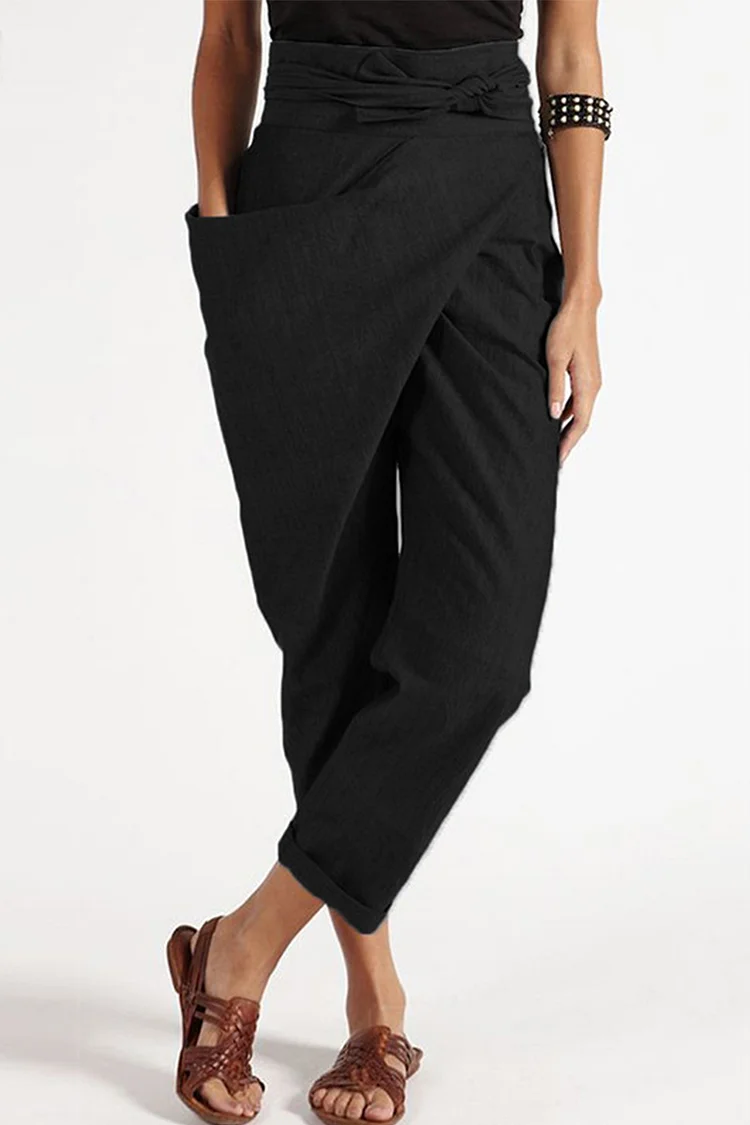 Casual Lace Up Solid Turnip Trousers Female Pants