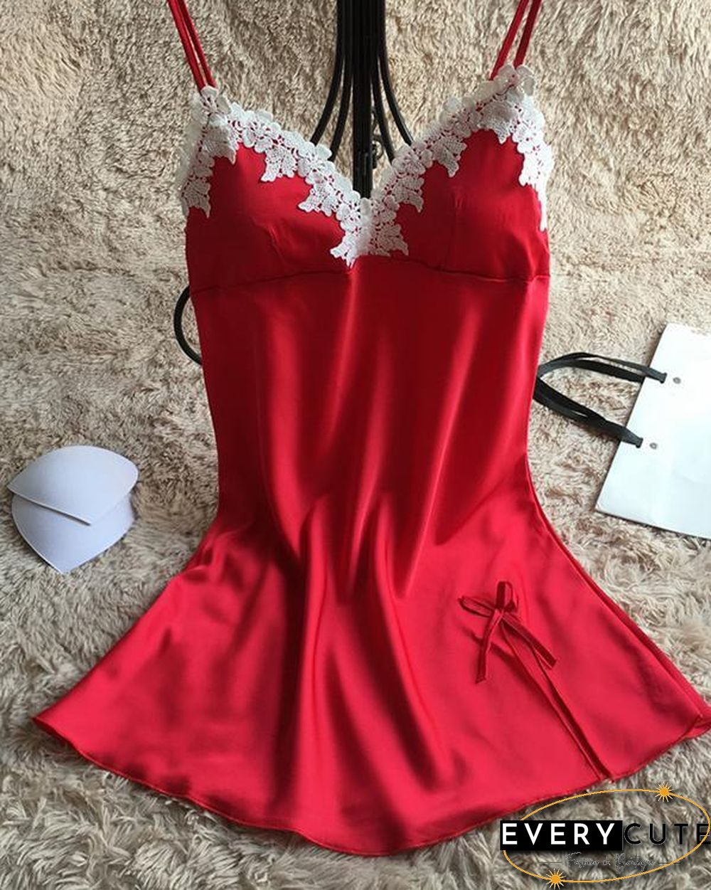 Lace Trim Satin Sleepwear Cami Dress