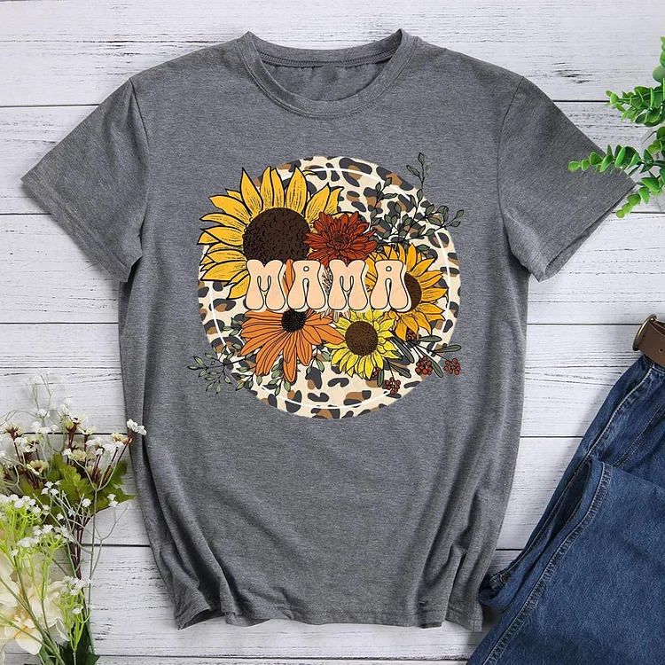 Mama  Sunflower Round Neck T-shirt