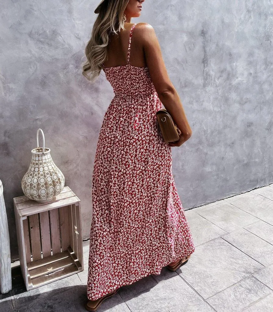 Glamorous Red Print Sleeveless Maxi Dress-vocosishoes