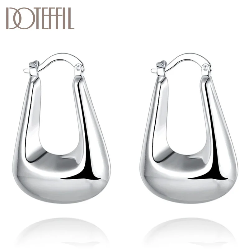 DOTEFFIL 925 Sterling Silver Classic Smooth U Shape Earrings Charm Women Jewelry