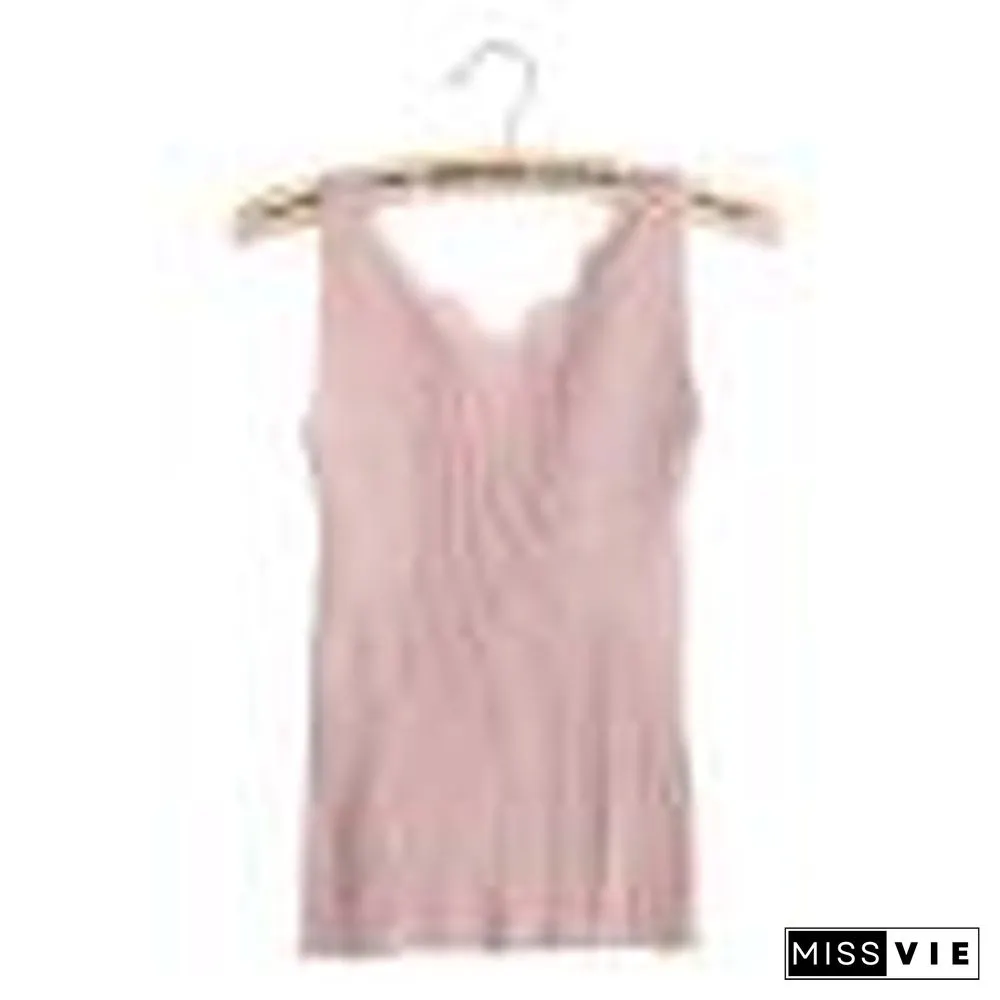 Sexy Women Plain Camisole Lace Splicing Double V Neck Vest Slim Sling Tank Tops