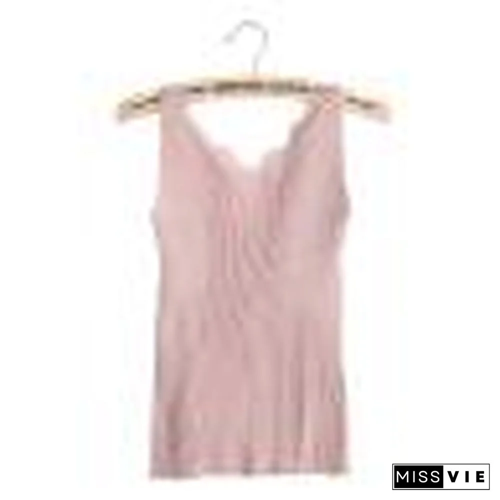 Sexy Women Plain Camisole Lace Splicing Double V Neck Vest Slim Sling Tank Tops