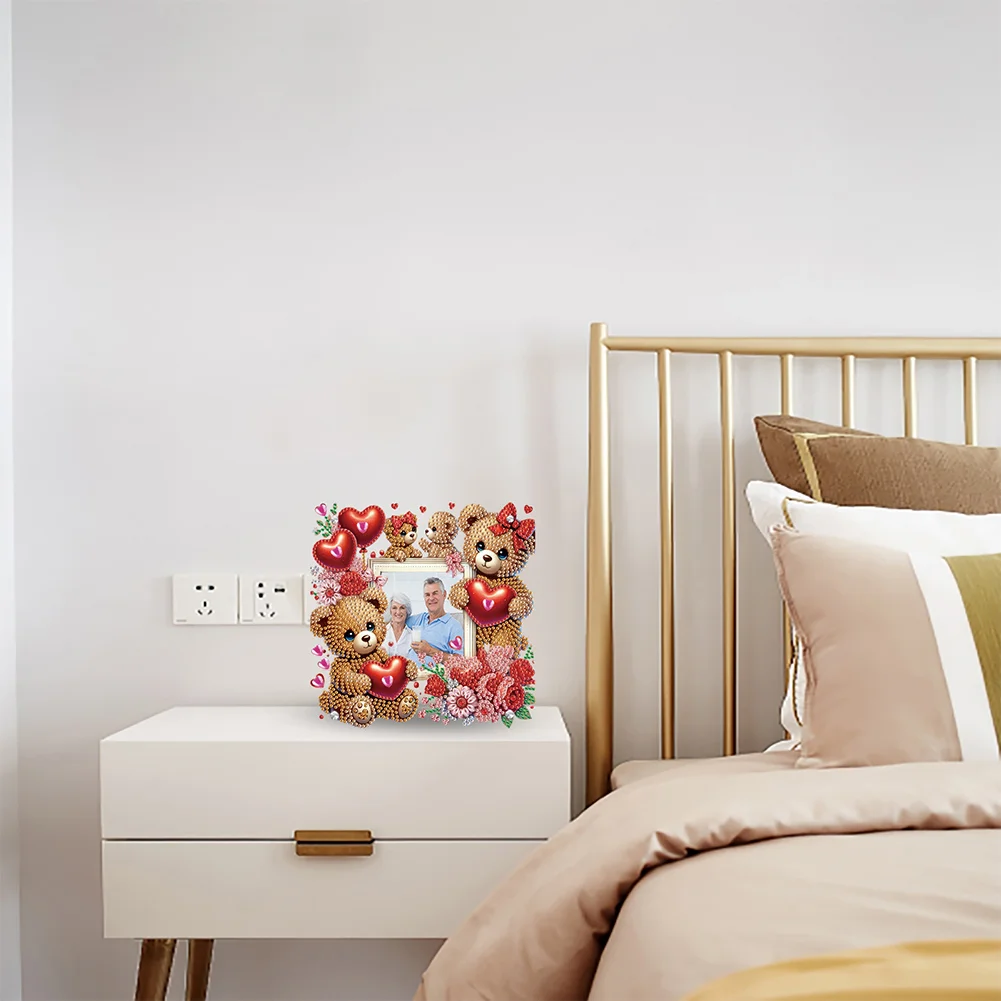 5D DIY Heart Bear Acrylic Special Shape Rhinestone Tabletop Photo Frame Kit