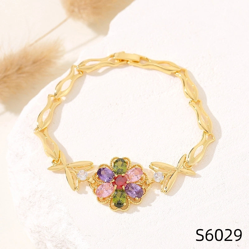 Minimalist Flower Copper Inlay Zircon Bracelets