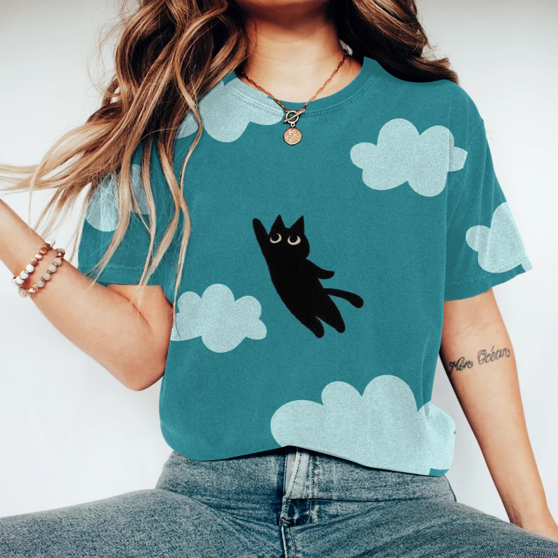 Comstylish Abstract Black Cat Painting Art T-Shirt