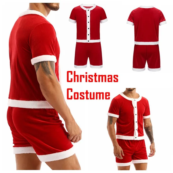 Christmas Party Costume Fancy Dress Outfit Men Button Down Top and Shorts