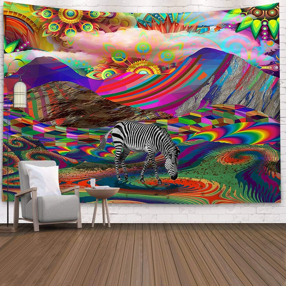 Psychedelic Wall Decor Indian Mandala Tapestry Hippie Dazzling Landscape Wall Hanging Blanket Bohemia Abstract Trippy Bedspread