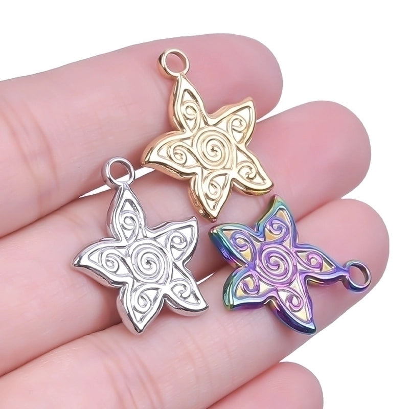 1 Piece 21x18mm Hole 3~3.9mm 304 Stainless Steel 18K Gold Plated Waves Starfish Pendant