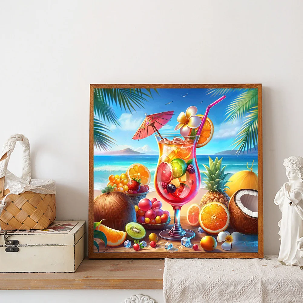 Diamond Painting - Full Round Drill - Summer Beach Fruit Drink(Canvas|30*30cm)