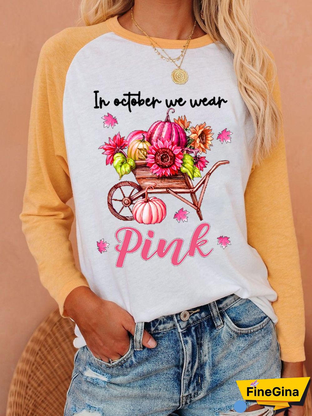 Women's In October We Wear Pink Print T-Shirt