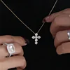18K Yollow Gold Round Lab Diamond 6-Stone Cross Pendant Necklace