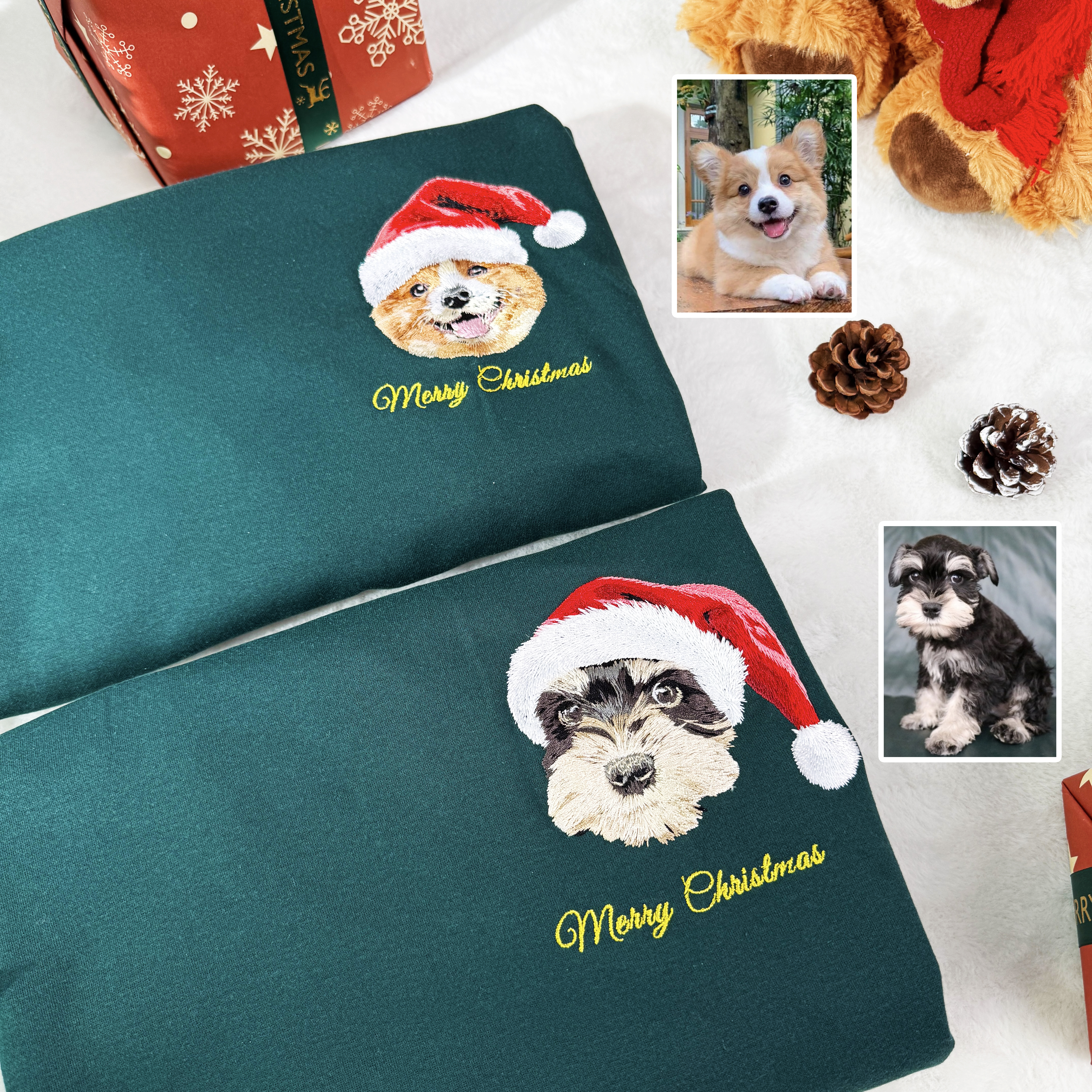 Custom Pet Portrait Christmas Sweatshirt, Personalized Dog Face Holiday Gift for Pet Lovers