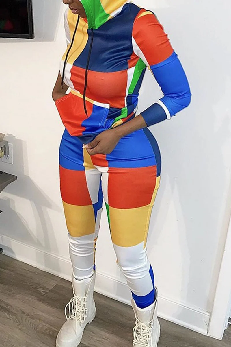 multicolor Chlorine Fashion adult Casual Two Piece Suits Print Patchwork pencil Long Sleeve | EGEMISS