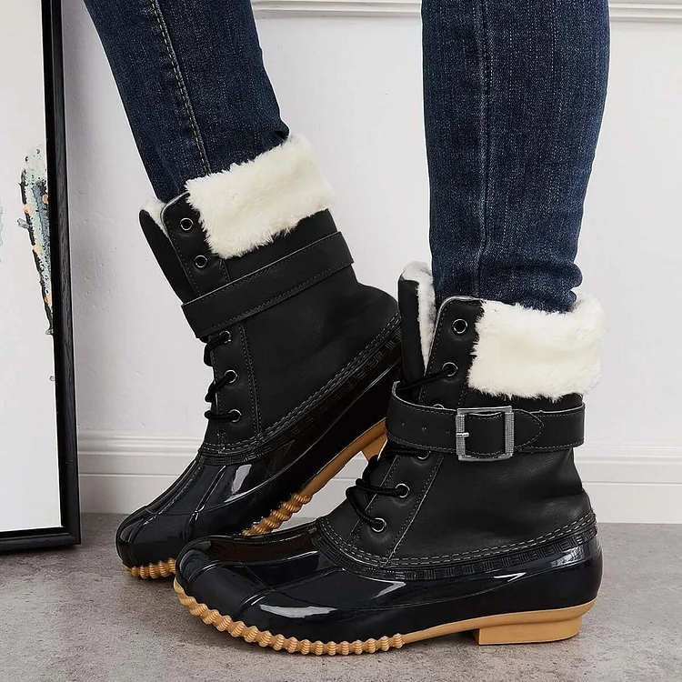 Non Slip Warm Fur Lining Snow Boots Waterproof Duck Ankle Boots