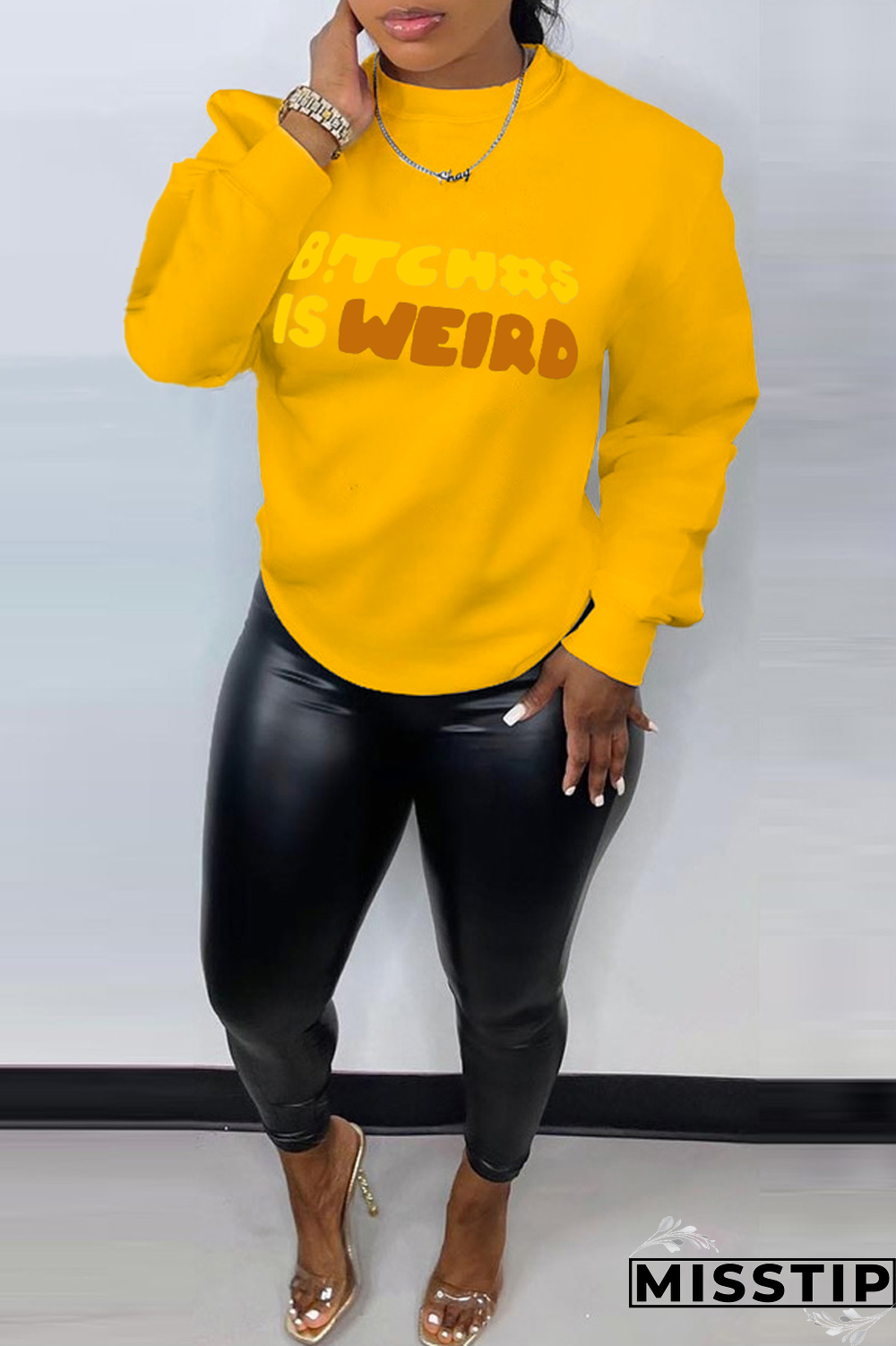 Blue Casual Basis Print Letter O Neck Tops