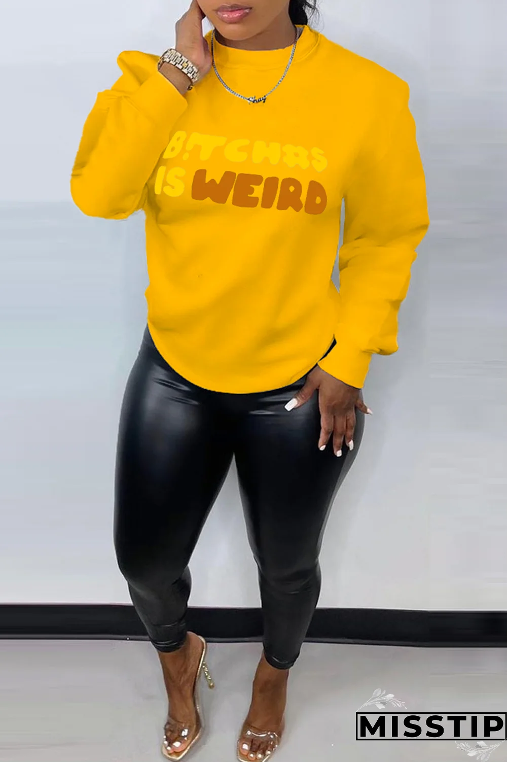 Blue Casual Basis Print Letter O Neck Tops