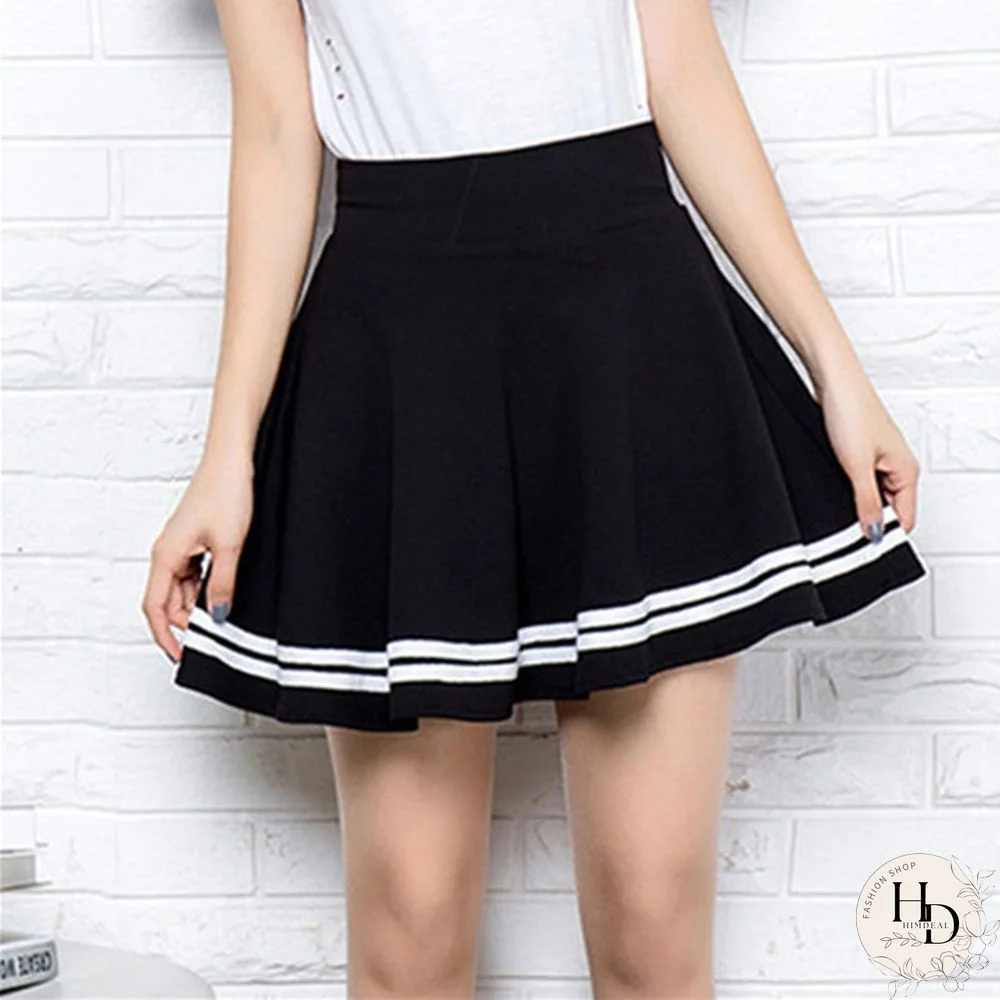 Summer Women Fashion Korean Version Style Pleated Skirt Solid Color High Waist Casual Mini School Skirt