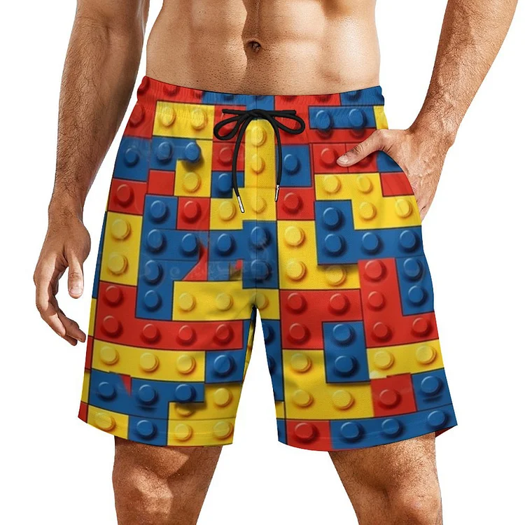 Men's Beach Compression Liner Shorts BUILDING BLOCKS  customized, personalized, gift