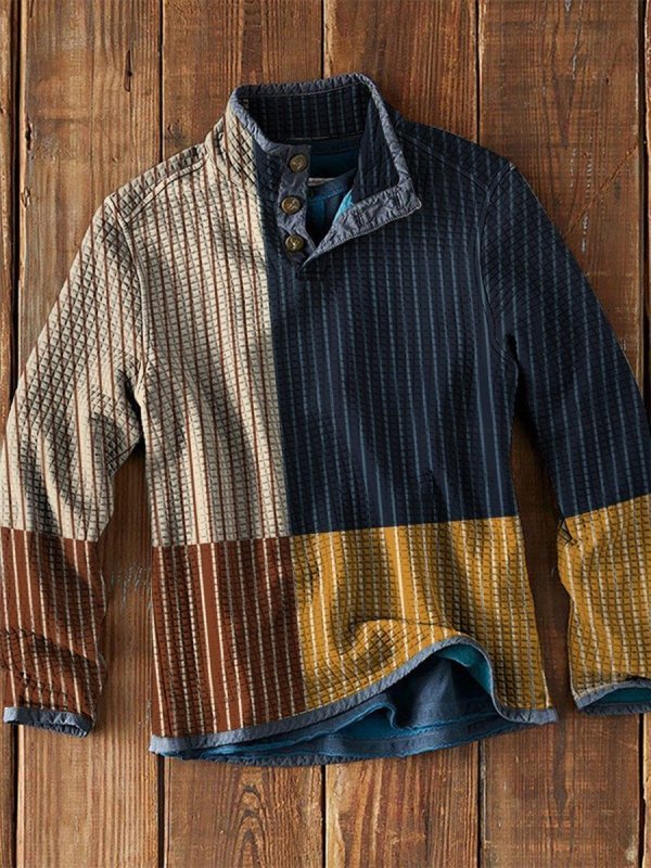 Men's Casual Fashion Waffle Check Long Sleeve T-Shirt