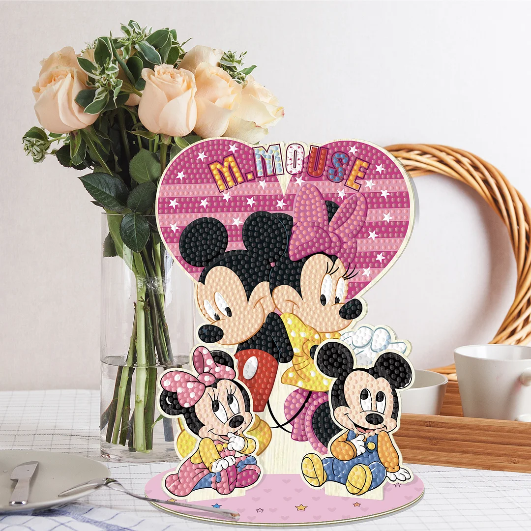 DIY Minnie Mickey Mouse Wooden Diamond Painting Desktop Combination Ornaments Kit for Office Desktop Decor