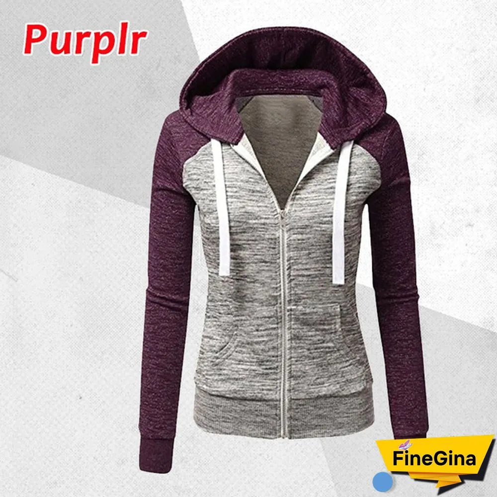Women Spring/Autumn Casual Long Sleeve Sweatshirts Colorful Patchwork Thin Zip-Up Hoodie Jacket for Drawstring Hoodies S-5XL