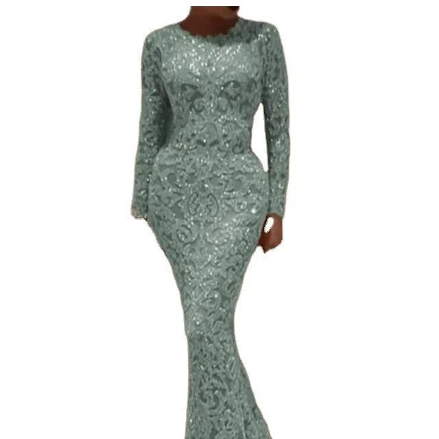 Uveng Uveng Spring Summer New Women's Hot Long Sleeves Sexy Long Dress Evening Dress